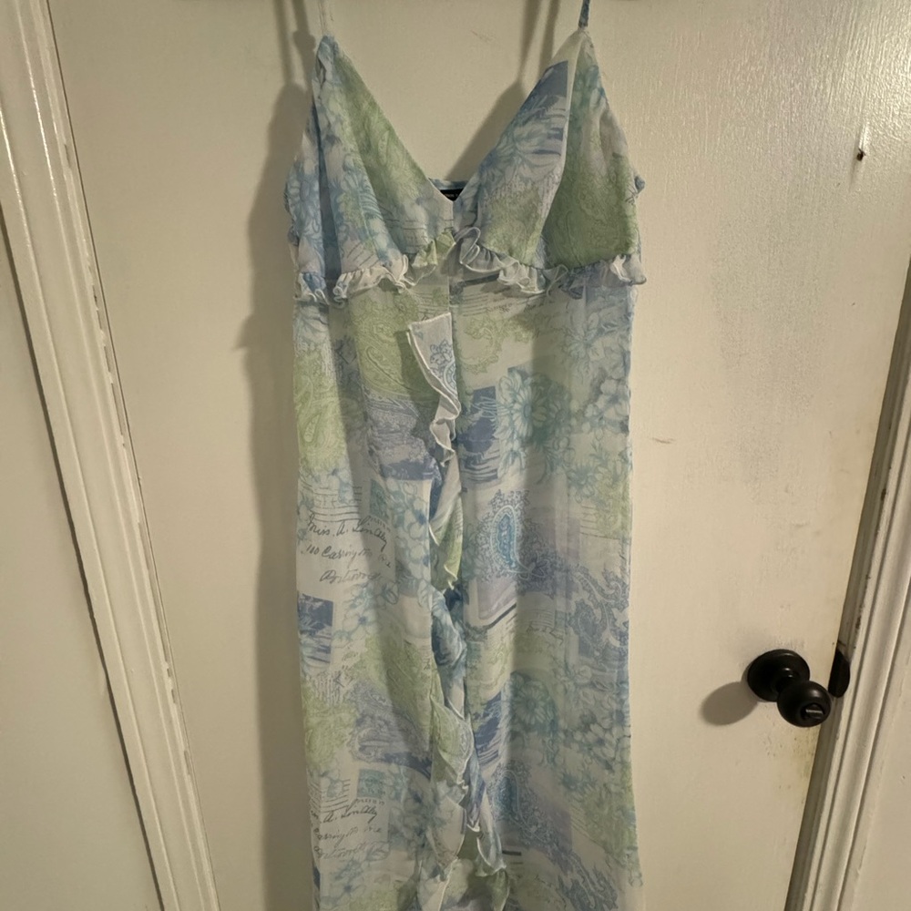 Ruffle Longline Cami With Split Front In Blue Pai… - image 3